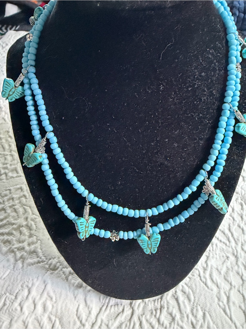 Double strand Turquoise Butterfly Beaded Layered Necklace - Women Jewelry